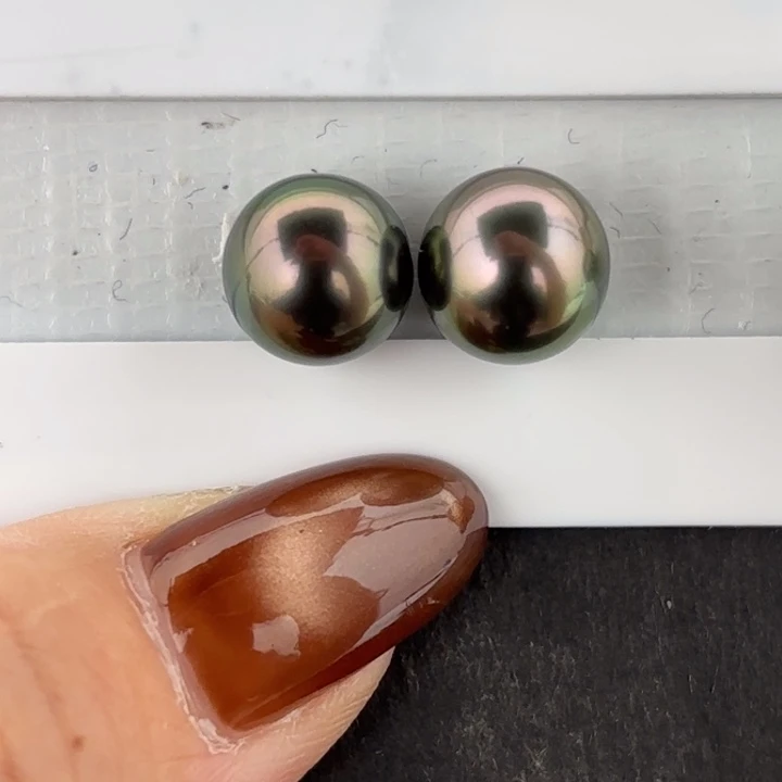 定制海水珍珠未镶嵌裸珠9.8mm大溪地两颗