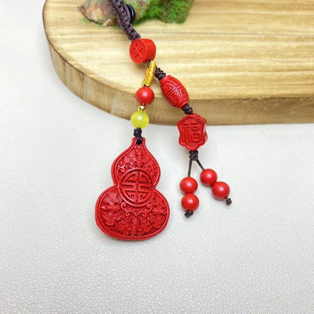 含辰砂工艺品高含量朱砂红砂设计款福禄双全爆款葫芦钥匙扣