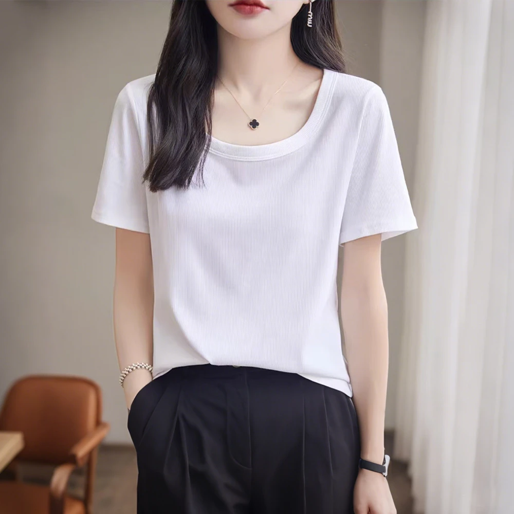 棉质白色T恤女短袖夏季2025新款宽松薄款打底衫显瘦正肩体恤上衣