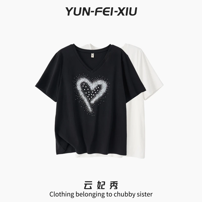 云妃秀大码女装T恤韩版洋气减龄显瘦微胖百搭上衣夏季5616