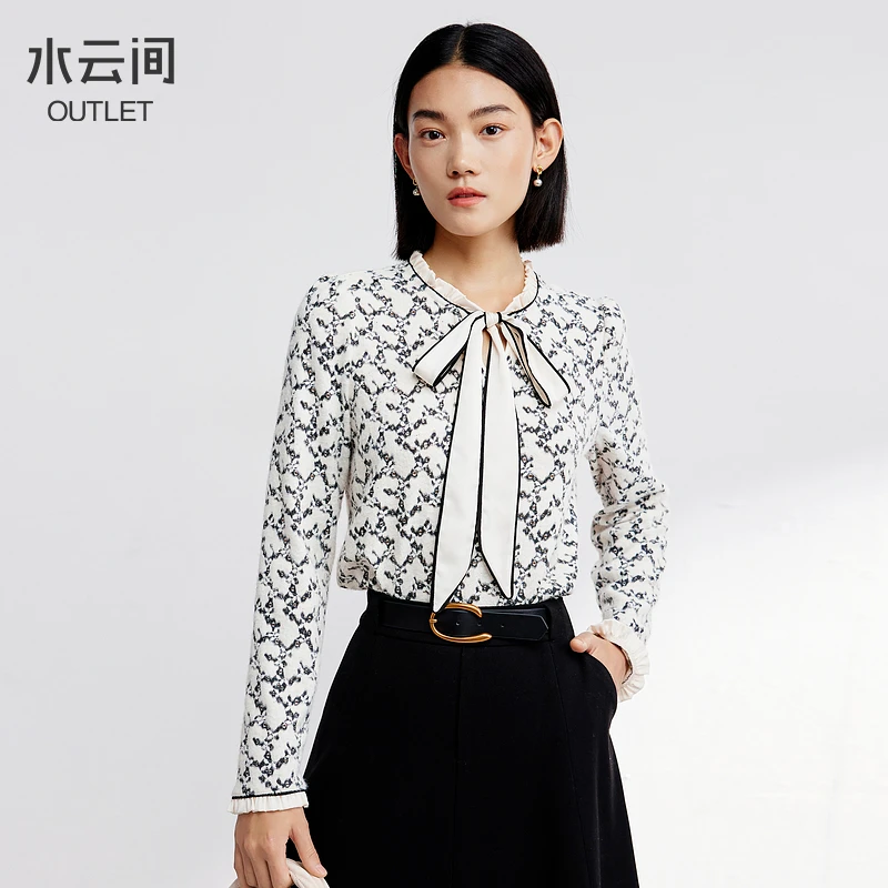 【衬衫】水云间花边领长袖系带衬衫女时尚通勤叠穿12410400