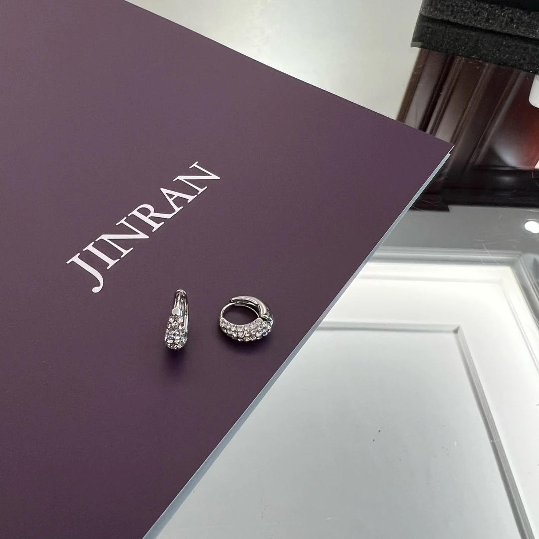 铜合金锆石耳饰 JINRAN c圈精致满镶耳环