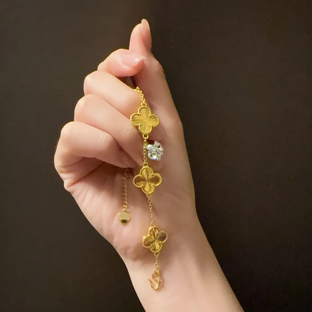 铜合金手链 古法饰品四叶草手链碎碎冰手串女轻奢高级感小众设计