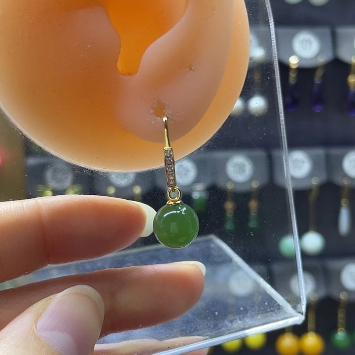 和田玉银S925镶嵌耳饰