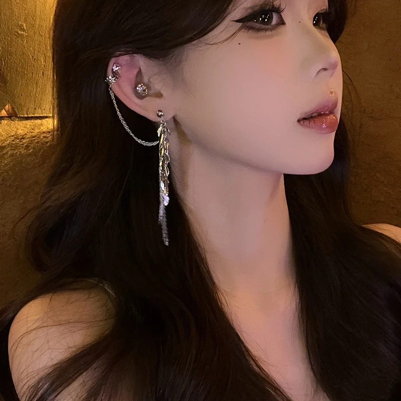 铜合金耳饰 轻奢气质高级感个性时尚麦穗流苏耳环耳骨夹一体耳饰