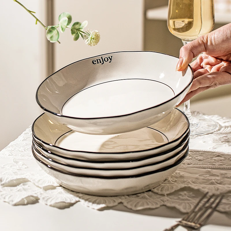 摩登主妇简爱白色盘子家用菜盘碗碟高级感餐具釉下彩餐盘碟子深盘