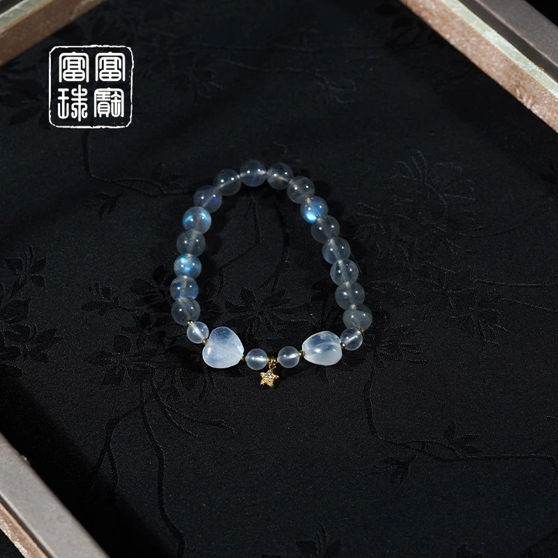 【夜明】灰月光 月光石18k金气质手串 （天然珠宝多样发）