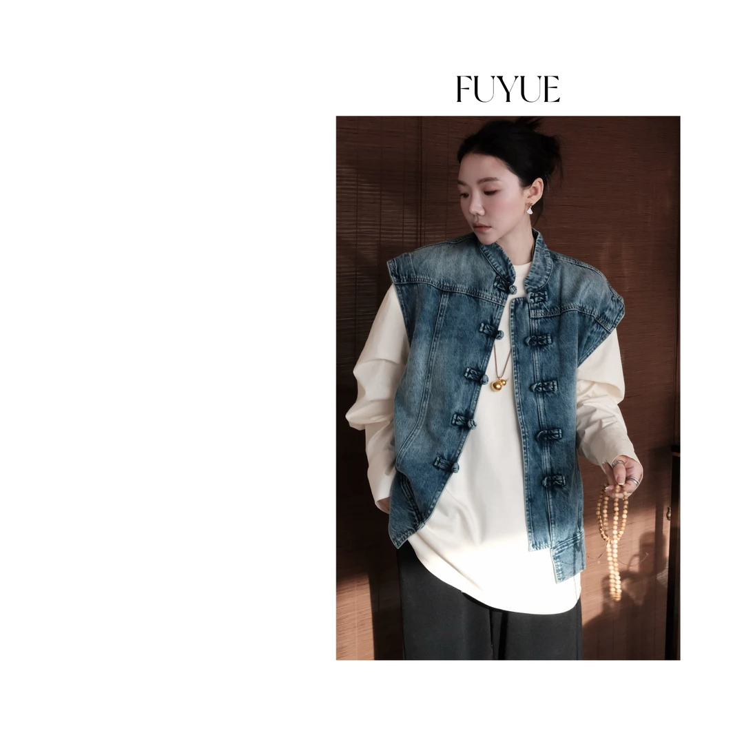 FUYUE赴约 春款盘口牛仔马甲百搭时尚复古无袖休闲设计感潮流