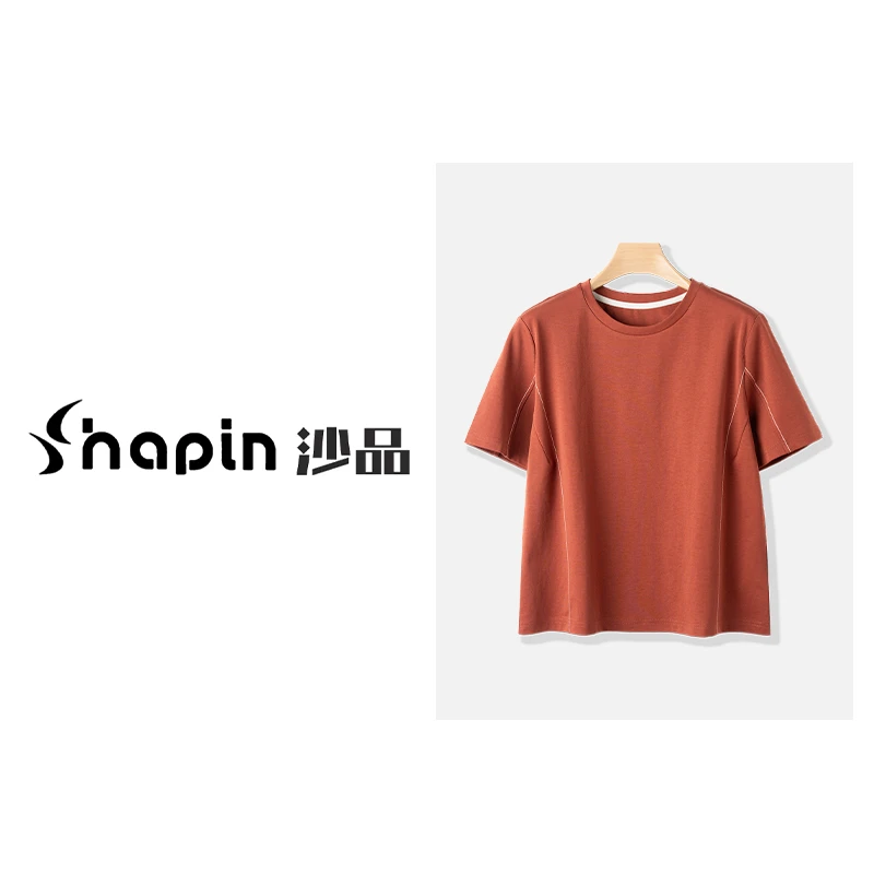 休闲显瘦装饰线条正肩短款T恤设计感时尚通勤短袖女BXY2251653