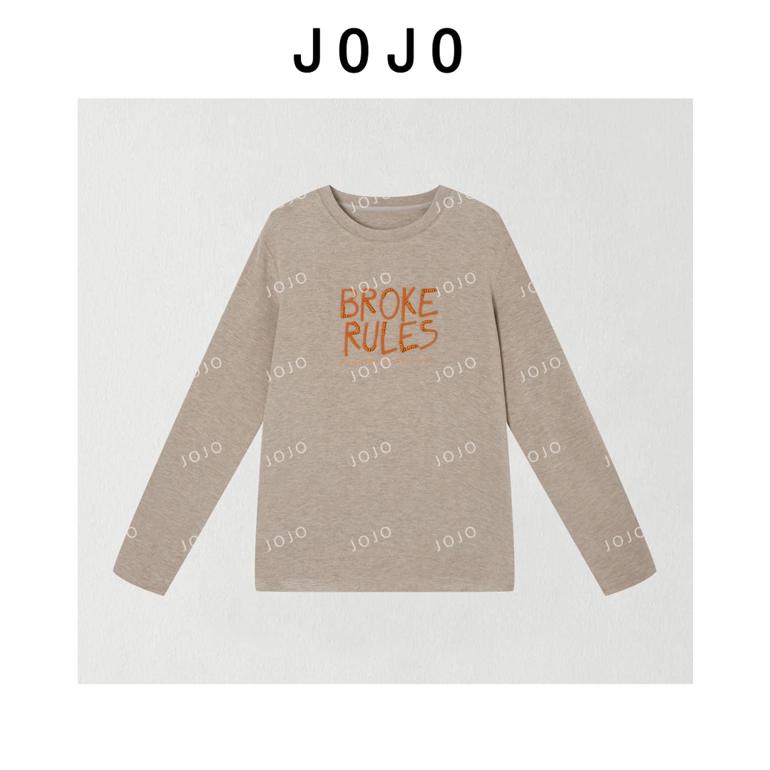 玖了个玖【顶珠字母上衣】2025冬季新款烫钻刺绣T恤 2511C8184