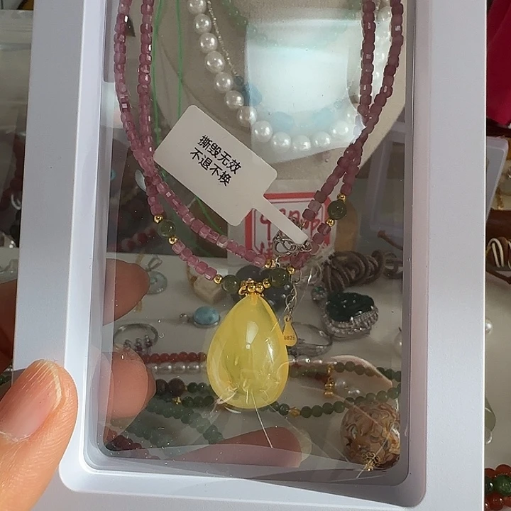 蜜蜡银S925镶嵌颈饰25左右水滴加链子天然结构