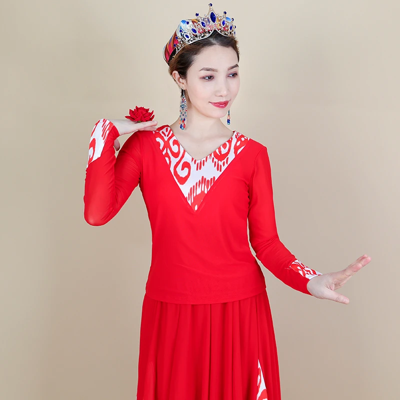 天翼美2025新款民族风新疆舞服维吾尔族服饰艾德莱斯拼接上衣