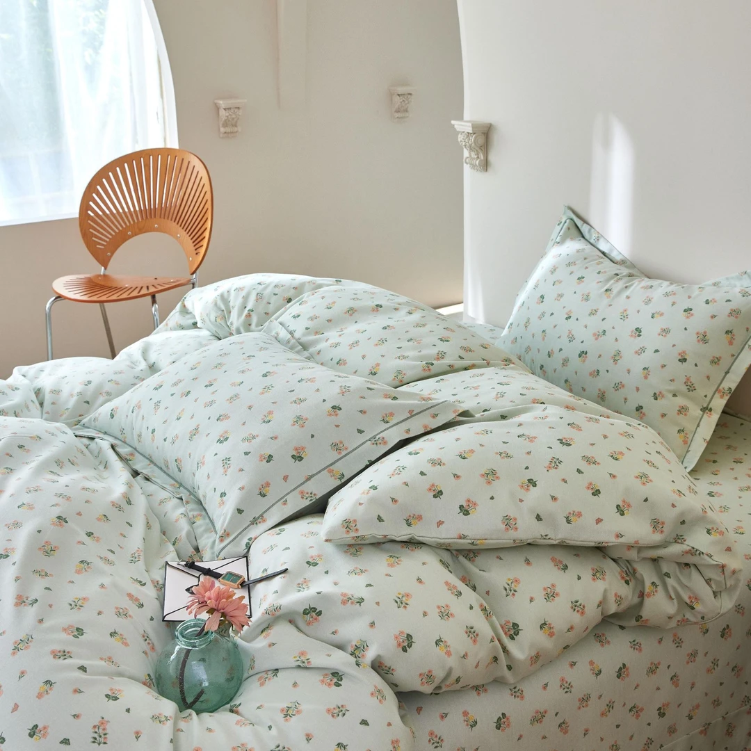 MJN专卖店同款 活性印染全棉磨毛印花小号床单 D-014 繁花影-绿