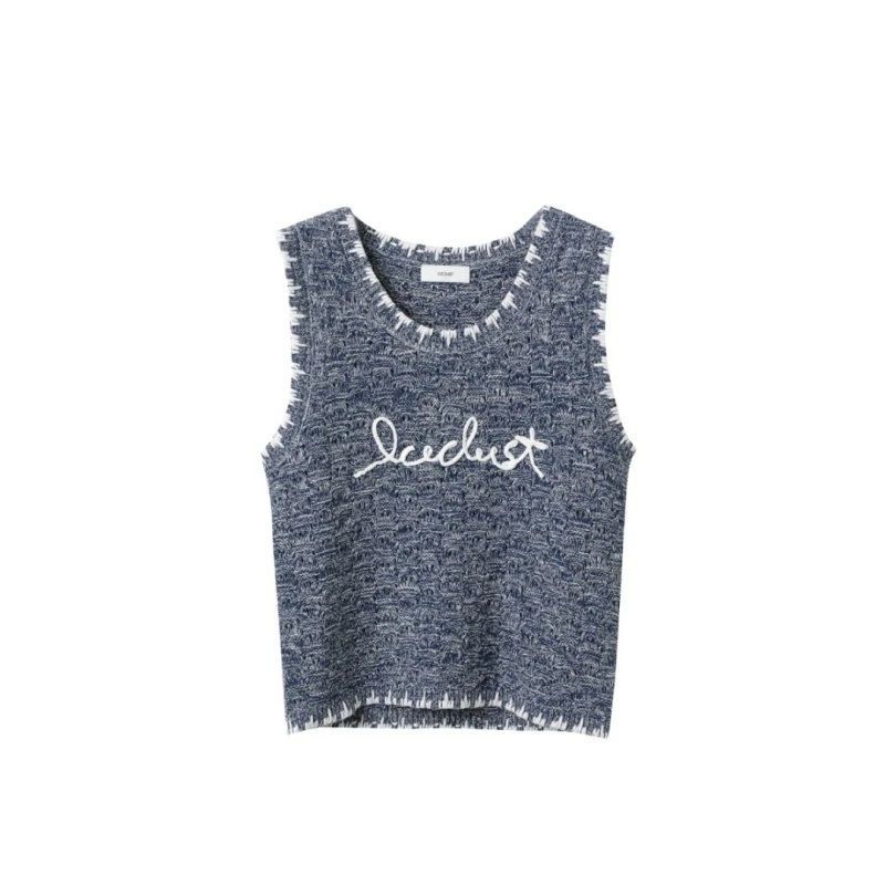 ICEDUST 设计师品牌2025春夏新款纯色镂空刺绣针织背心女时尚休闲