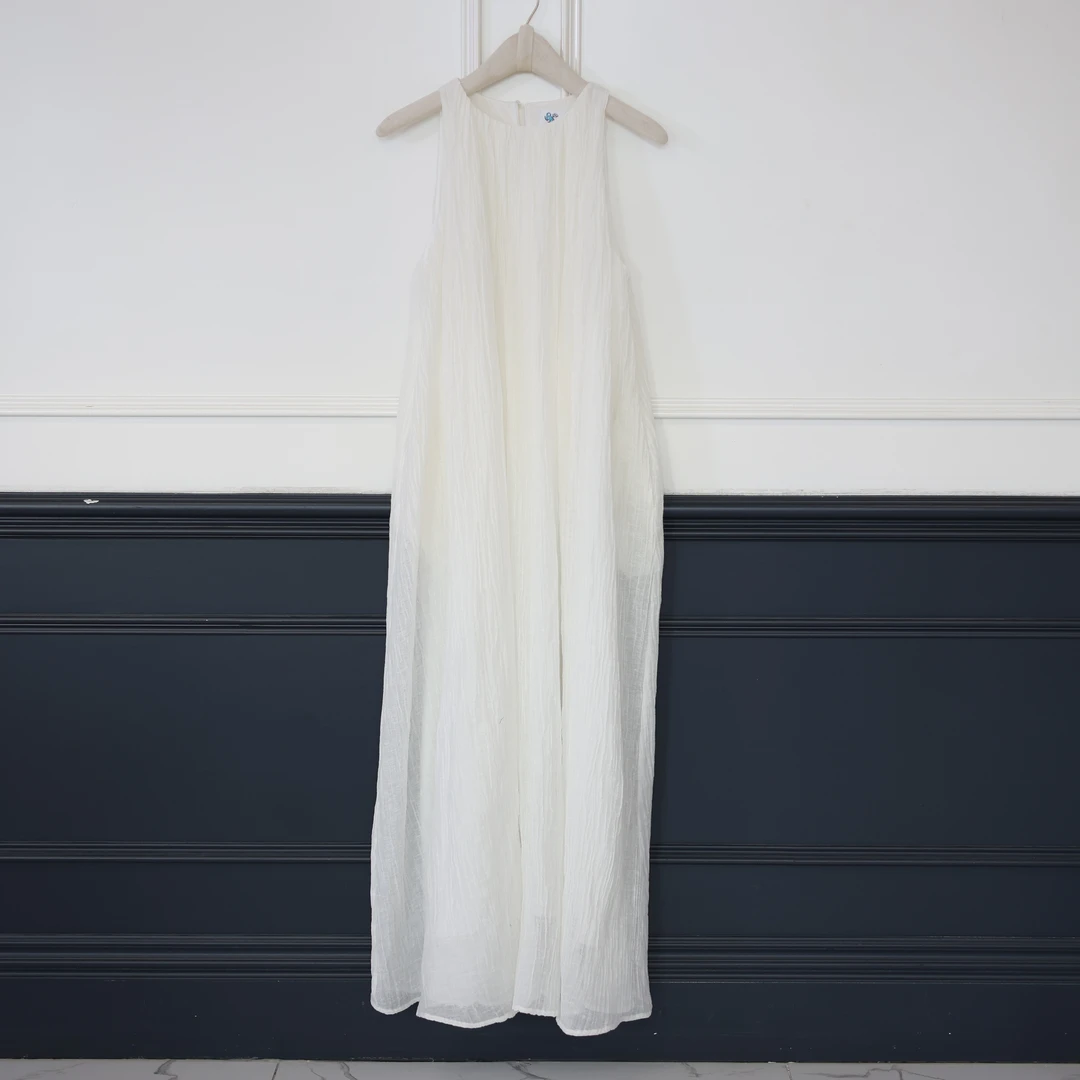 【壁虎姐】女装连衣裙白色时尚长款优雅无袖裙