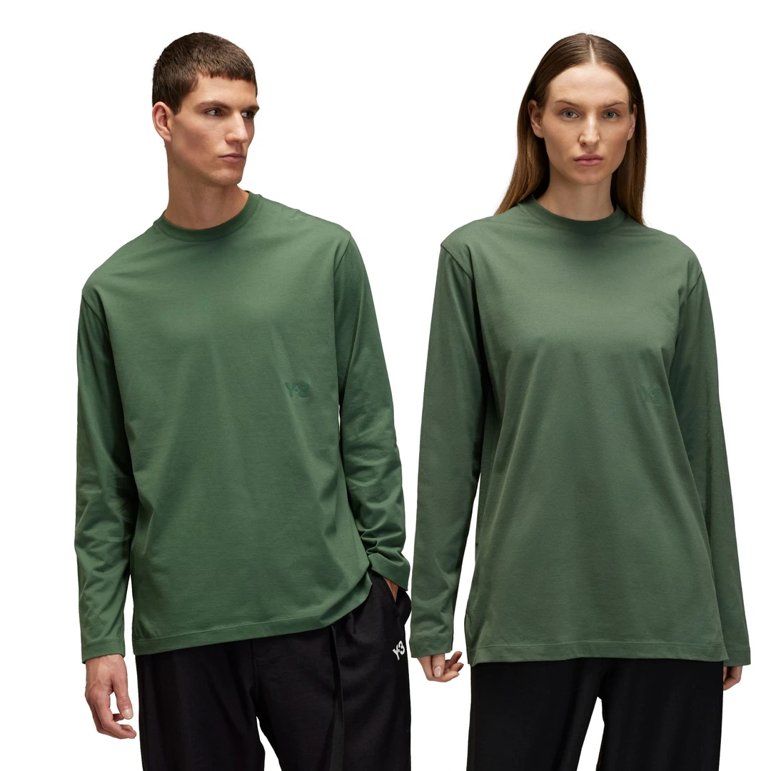 Y-3/Y-3（52-JM7829）绿色经典款情侣休闲长袖T恤