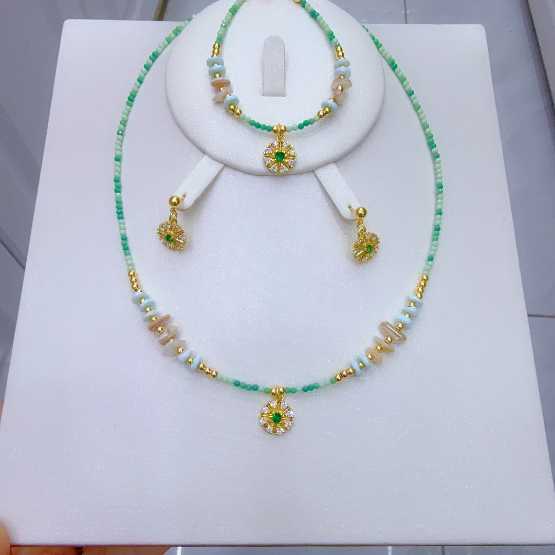 铜合金亚克力项链 新款时尚手工三件套首饰彩色时尚搭配