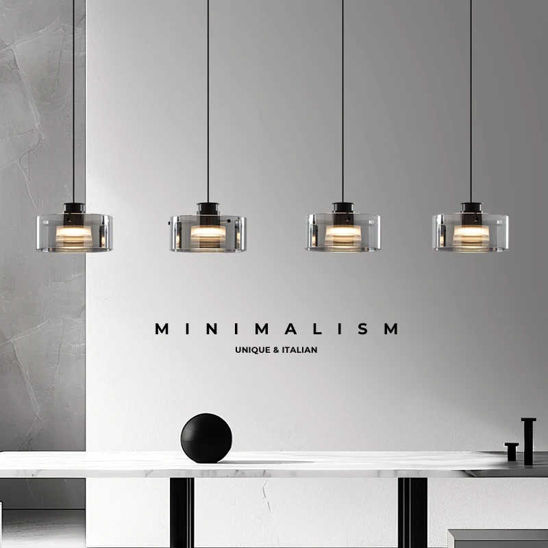 意式轻奢极简餐厅吊灯新款现代简约餐桌饭厅吧台玻璃三头四头吊灯