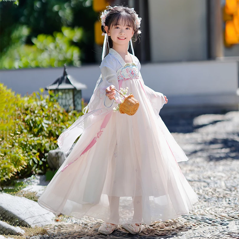 SL3230汉服女童春季新款古风连衣裙春装女孩国风唐装儿童古装裙子