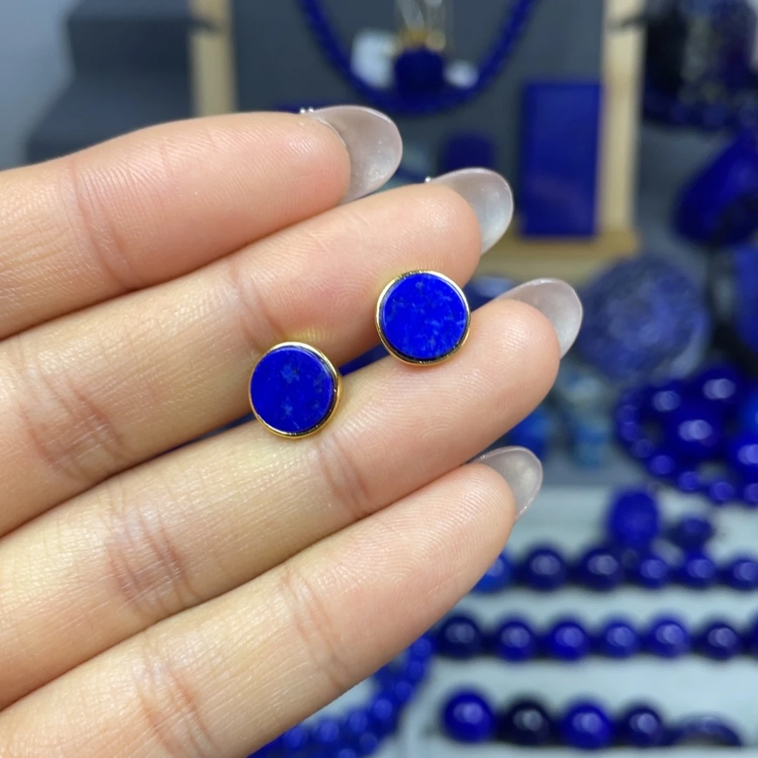 青金石耳饰银S925镶嵌