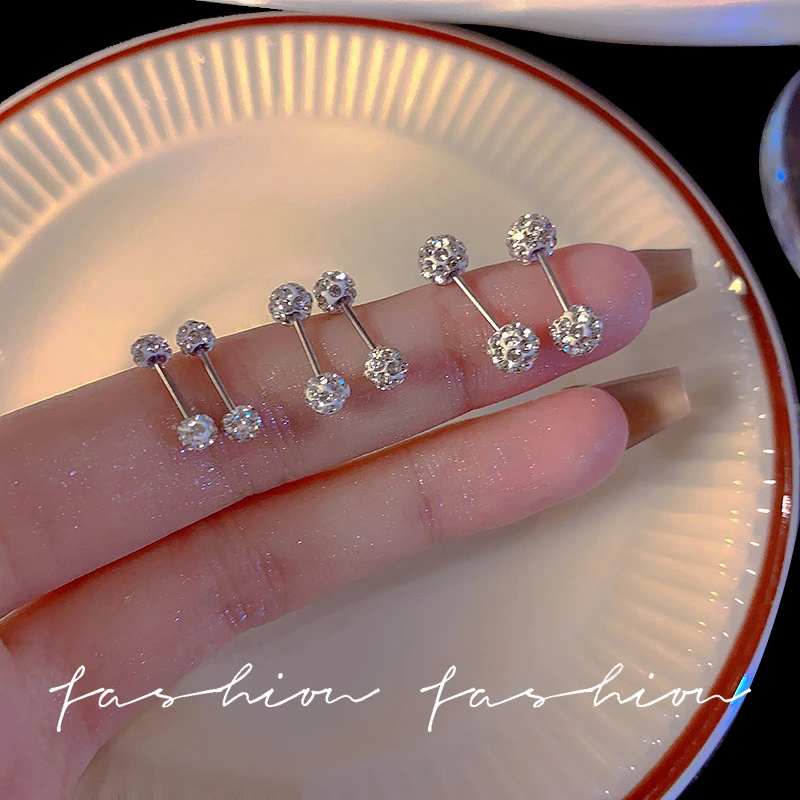 合金亚克力耳饰 螺纹丝耳钉养耳洞耳骨钉小众高级感锆石耳蜗钉简