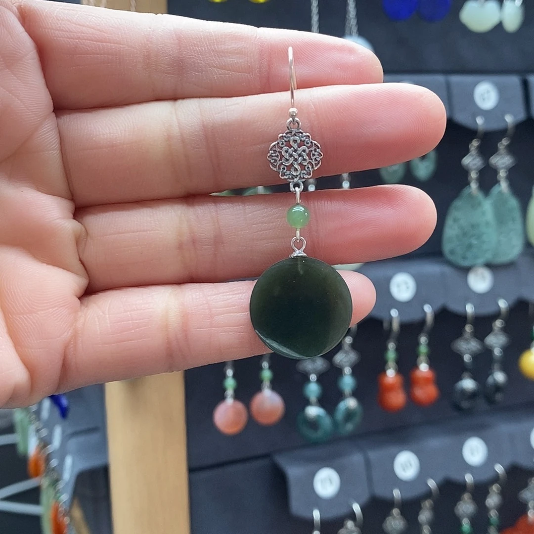 夏***夏和田玉银S925镶嵌耳饰