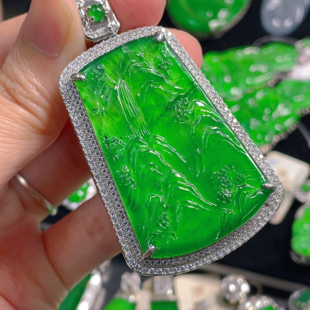 翡翠银S925镶嵌吊坠(不含链)