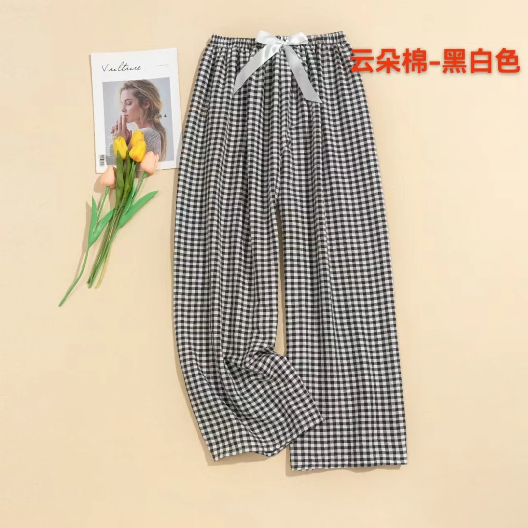 格子款【不起球不掉色】春夏秋季新款女裤宽松小清新抽绳森系女装