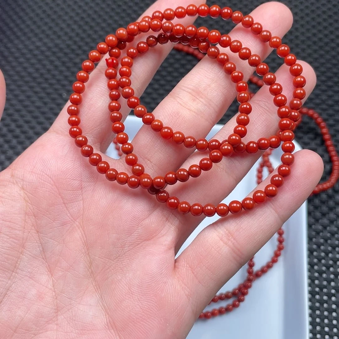 南红玛瑙4mm柿子红圆珠三圈未镶嵌