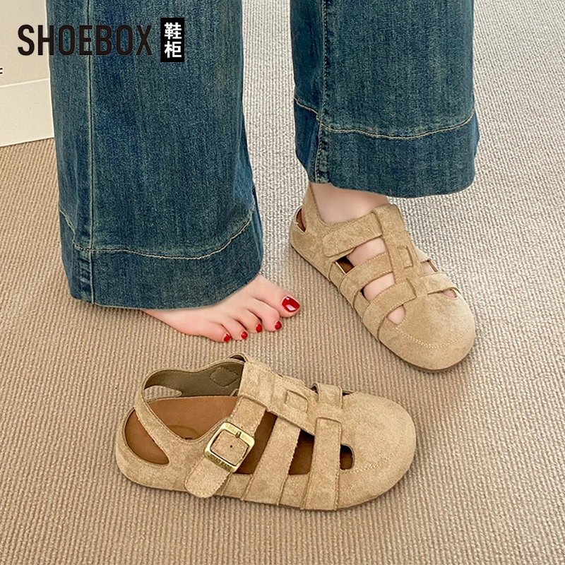 达芙妮旗下复古森系包头凉鞋女2025夏季新款两穿镂空软底半拖鞋