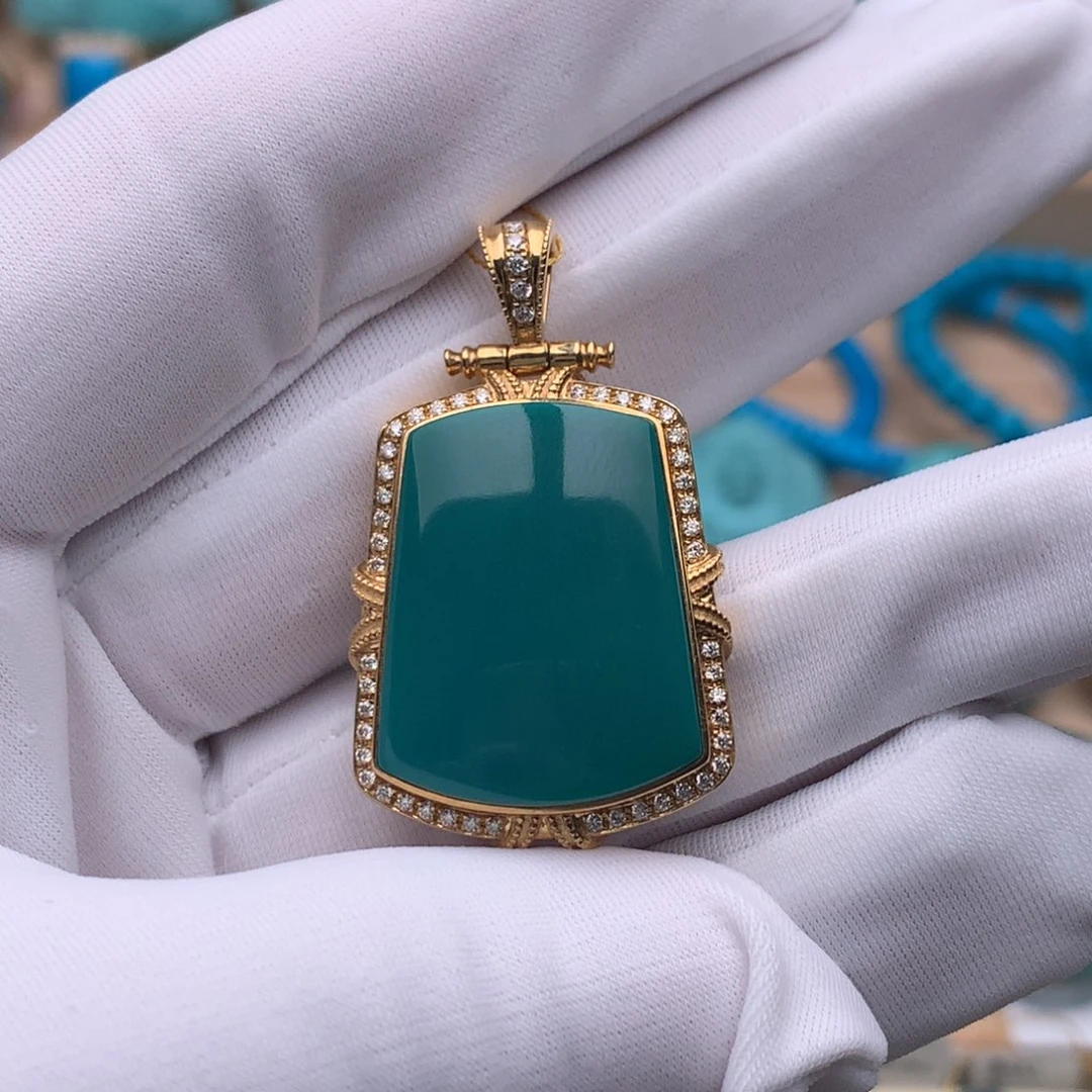 绿松石18K金镶嵌珠宝奇石