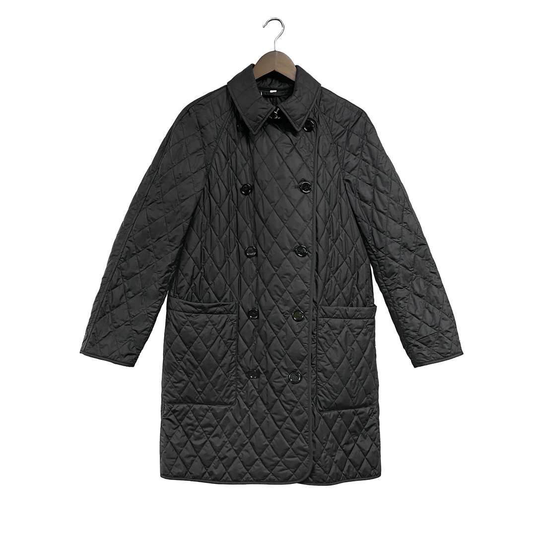 99新 BURBERRY/博柏利 青奢荟/M码/黑色菱格中长外套棉服///67232