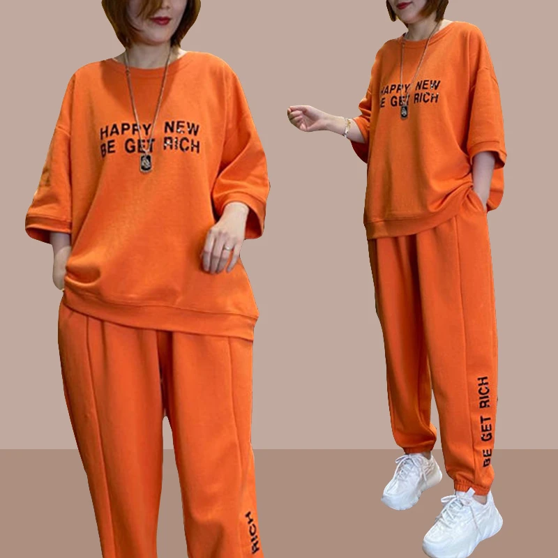 时尚休闲运动服套装女士2025夏季新款宽松大码胖mm遮肉显瘦两件套