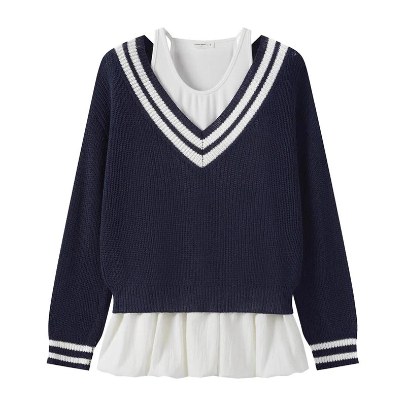 2025春秋韩式爆款学院风百搭针织衫纯色连衣裙女装两件套小众套装