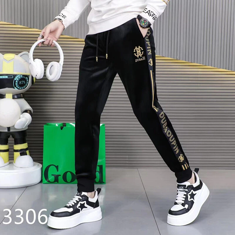 阿凯严选  欧洲站冬季新款男士灯芯绒刺绣时尚小脚高弹百搭休闲裤