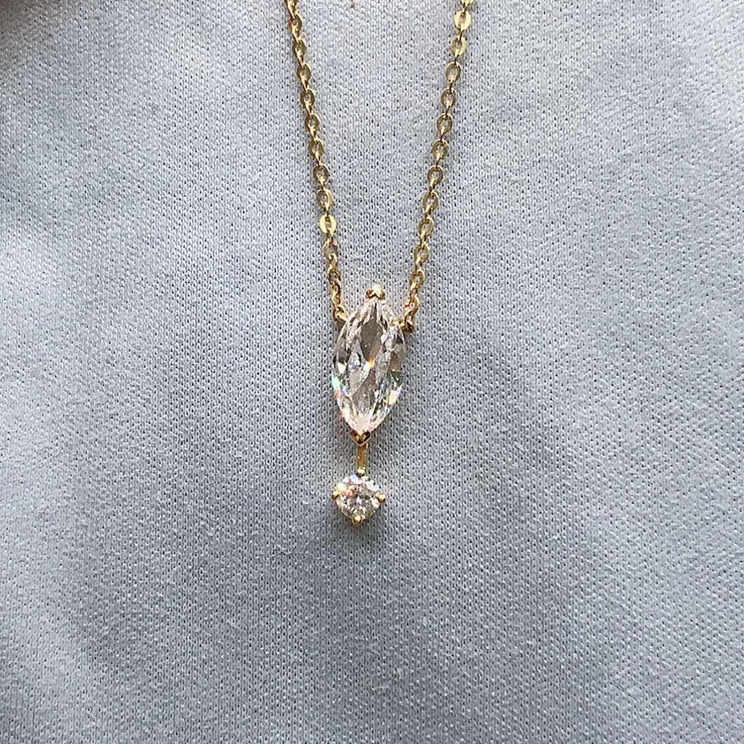 实验室培育钻石项链18K金镶嵌1.017ct K黄马眼形项链45cm