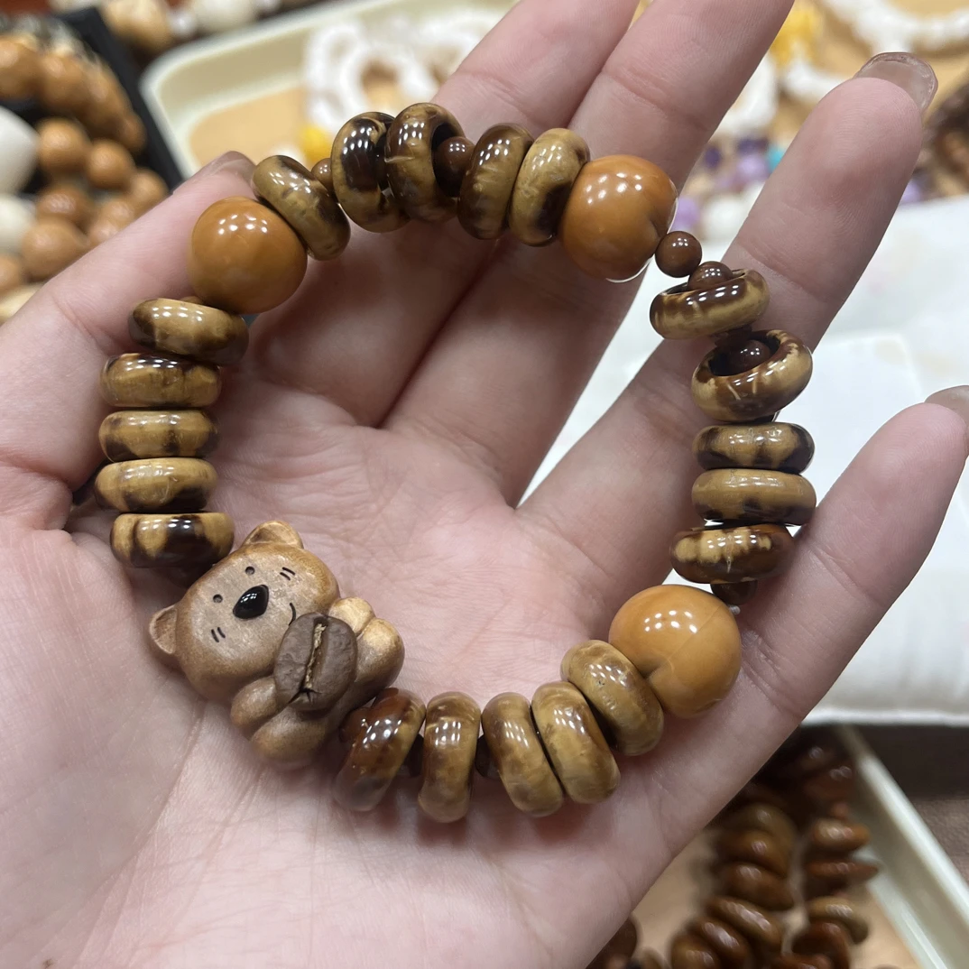 非金属木质手链 紫金鼠甜甜圈搭配小熊