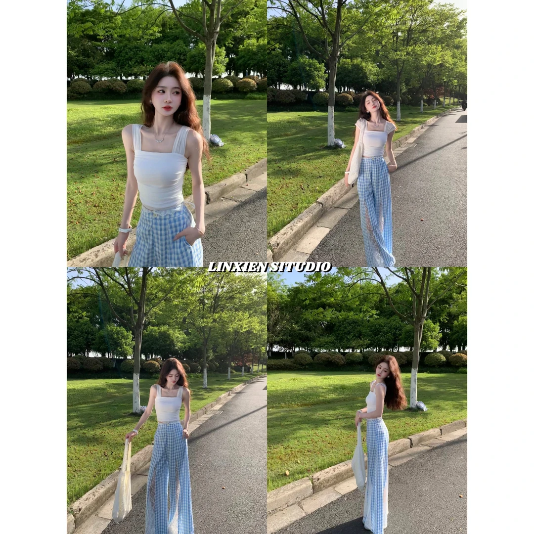 K小姐【海德公园】夏季新款气质休闲时尚百搭格子裤预JJC5XXK1774