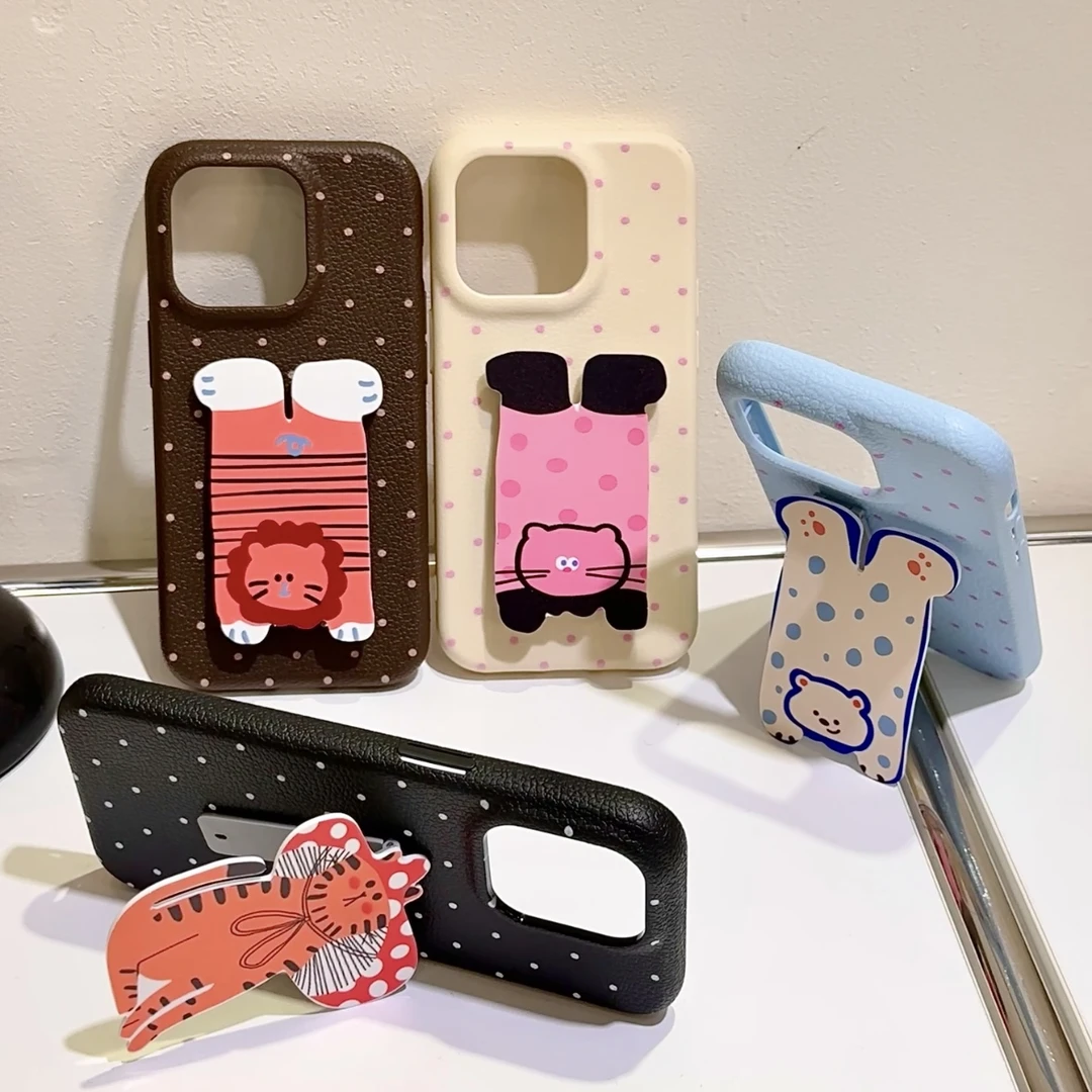 雅天立可爱动物折叠支架适用iPhone16苹果13/15pro可爱14手机壳12