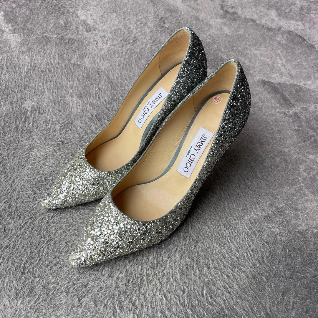 99新 JIMMY CHOO/吉米周 银蓝渐变高跟鞋/37.5码/无配件