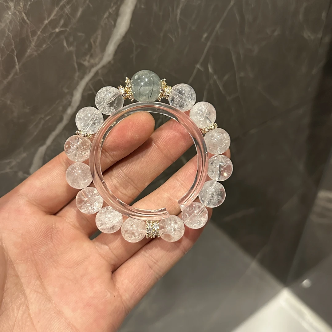 S146 水心宝 12mm白阿塞➕14mm葡萄石设计款手串