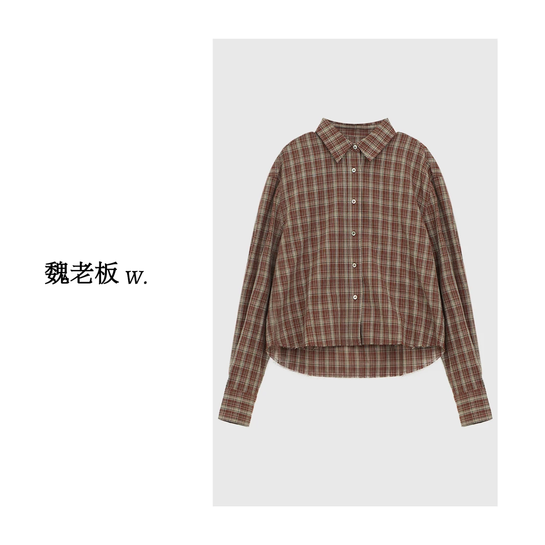 W.Diva【复古学院】春季时尚休闲百搭极简风格子格纹衬衫3S0441192