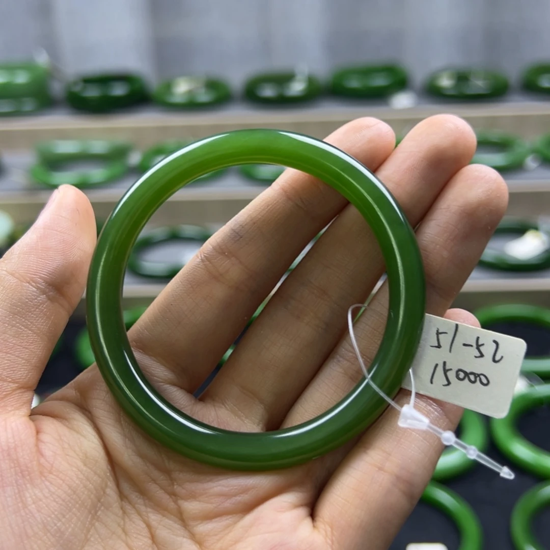 和田玉（碧玉）未镶嵌手镯碧玉艳底辣阳绿无黑巨干净5152