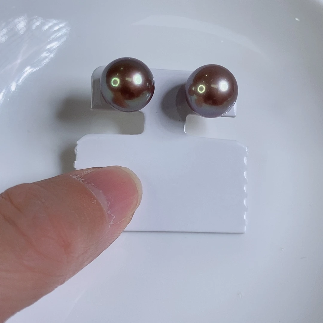 淡水珍珠耳饰18K金镶嵌11-12