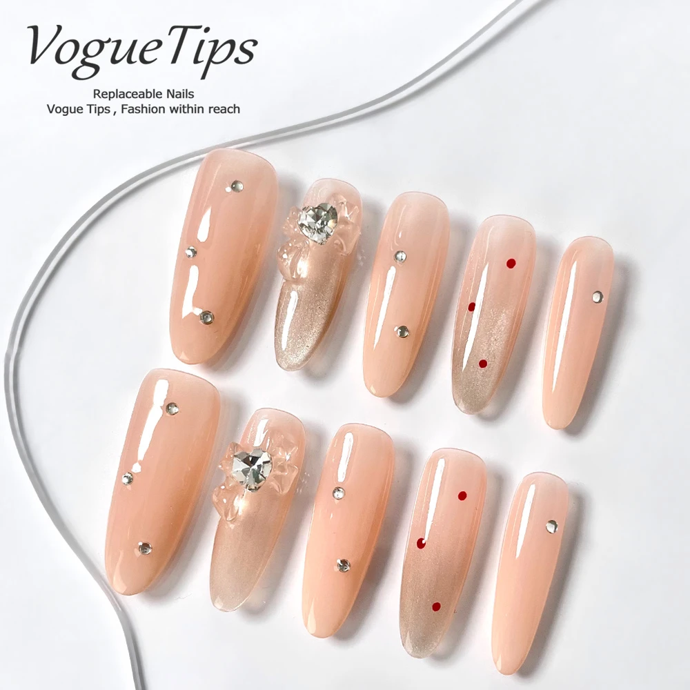 VogueTips 裸色闺蜜手工穿戴甲ins风御姐显白成品甲片长椭圆ZB624