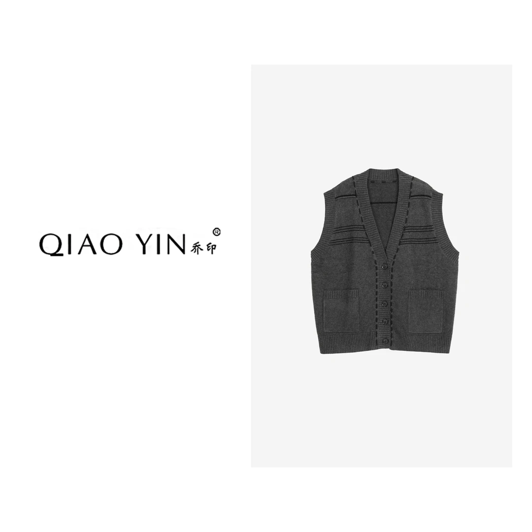 QIAO YIN“马夹”中长款针织马夹女秋季百搭时尚QY28395