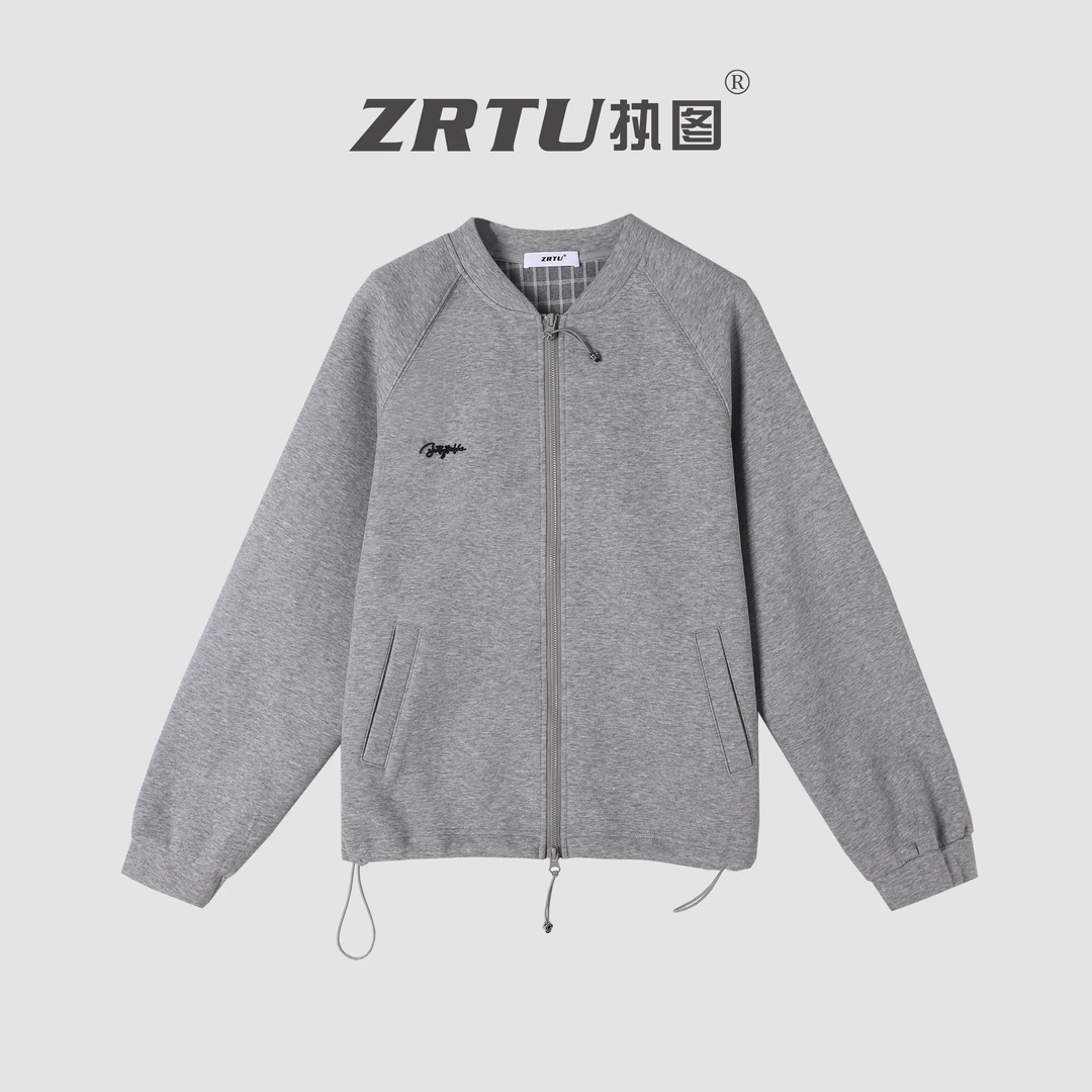 ZRTU执图2025秋季新款棒球领拉链外套 休闲简约刺绣抽绳设计上衣