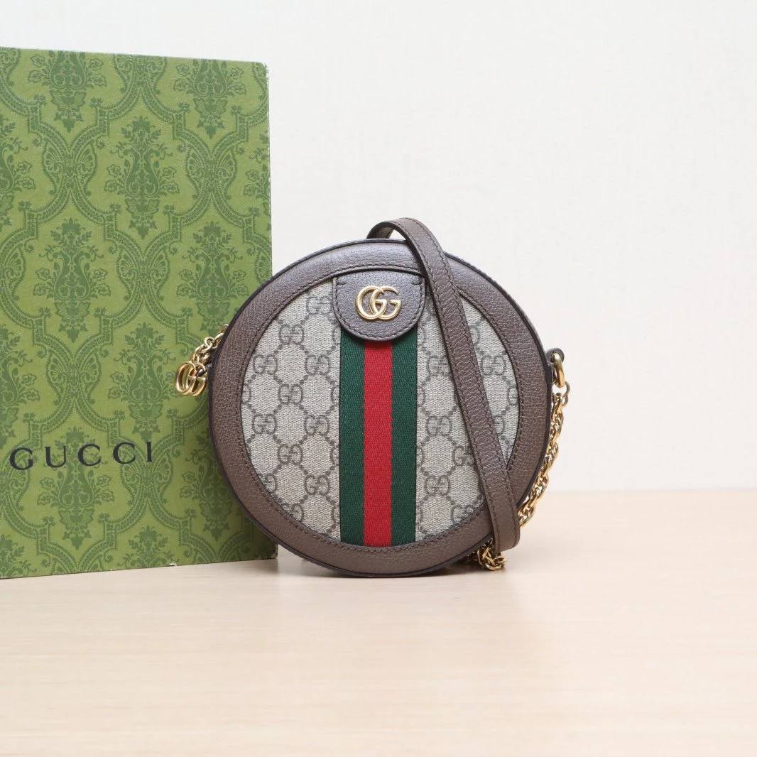 99新 GUCCI/古驰 【黑黑】圆饼包 斜挎包 18 乌木色 金扣