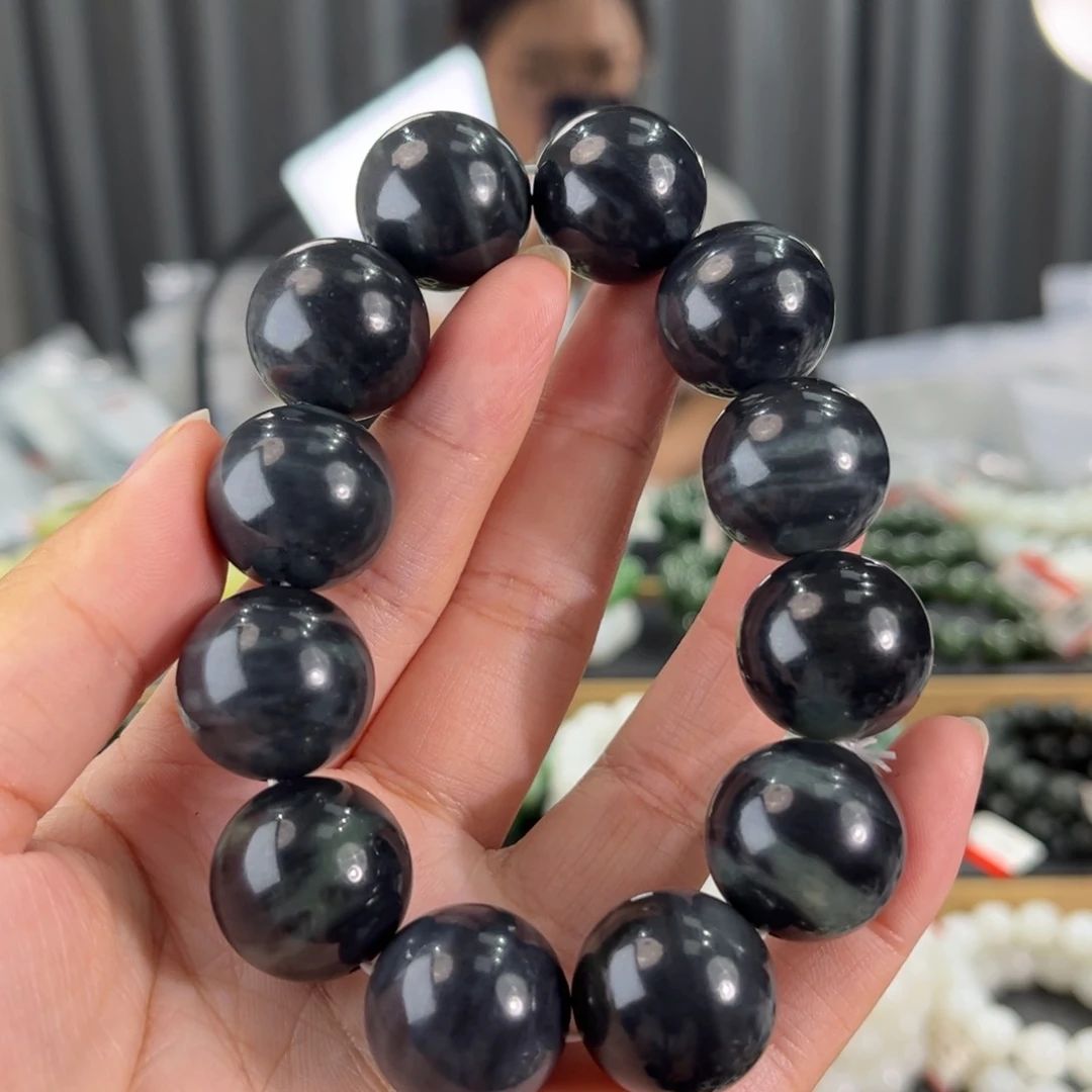 手串未镶嵌和田玉新疆和田玉聚墨青花卡20圆珠