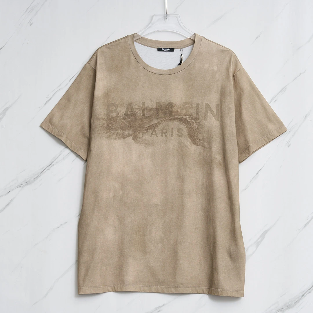 全新未使用 BALMAIN/巴尔曼 字母晕染T恤/B2BU00062